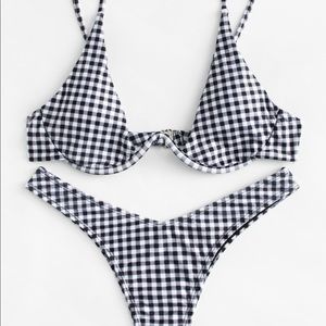 Gingham High Leg Bikini Set